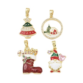 Рождественские латунные подвески с микропаве из фианита, с эмалью, золотые