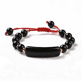 Natural Gemstone Braided Bead Bracelets for Women Men, with Brass Beads