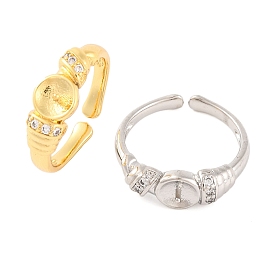 Rack Plating Brass Clear Cubic Zirconia Cuff Ring Components, Pad Ring Settings, Cadmium Free & Lead Free, Long-Lasting Plated