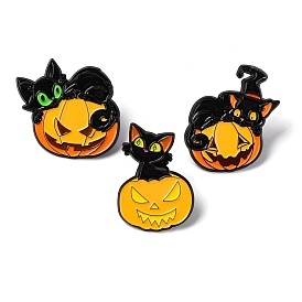 Halloween Black Cat with Pumpkin Enamel Pins, Alloy Brooches for Backpack Clothes