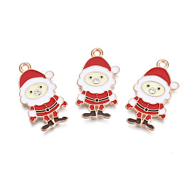 Christmas Style Alloy Enamel Pendants, with Crystal Rhinestone, Cadmium Free & Lead Free, Light Gold, Santa Claus