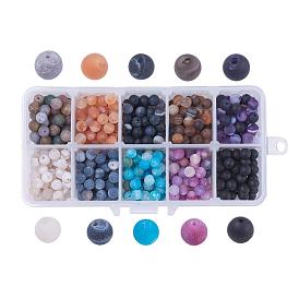 Natural Weathered Agate Beads, Dyed, Frosted, Round