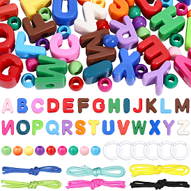 Сделай сам наборы для ключей, включая буквы, акриловые европейские бусины, Канаты из полиэстера и спандекса, а также застежки из сплава.