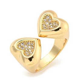 Brass Micro Pave Clear Cubic Zirconia Heart Open Cuff Rings for Women