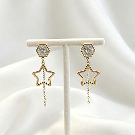 304 Pendientes colgantes de acero inoxidable y cristales de imitación para mujer, estrella