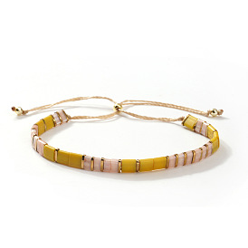 Pulseras deslizantes ajustables de cuentas de azulejos de vidrio para verano, Pulseras deslizantes redondas de latón con cuentas para mujer