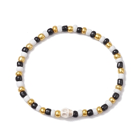 Bracelets extensibles en perles de magnésite synthétique et de graines de verre pour femmes, crâne d'halloween
