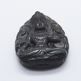 Carved Natural Obsidian Pendants, Buddha