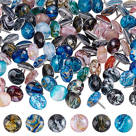 100pcs punaises en fer, avec des cabochons en verre, plat rond, platine