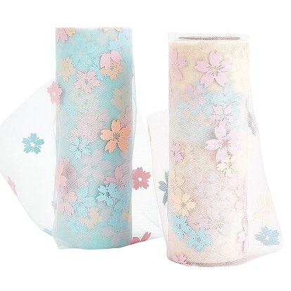 2 Rolls 2 Colors Sakura Printed Chinlon Tulle Rolls, for Wedding Party Decorations Gift Bowknot, Skirt, Hair Crafts Making