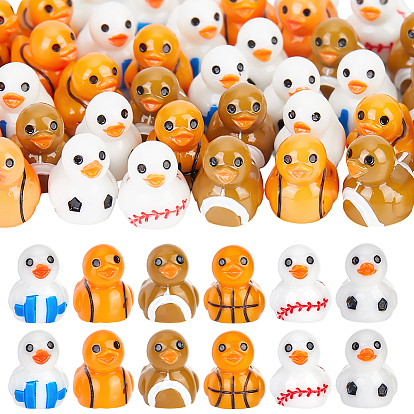 90Pcs 6 Styles Sports Theme Resin Funny Duck Figurines Ornaments, Micro Landscape Dollhouse Accessories, Pretending Prop Decorations