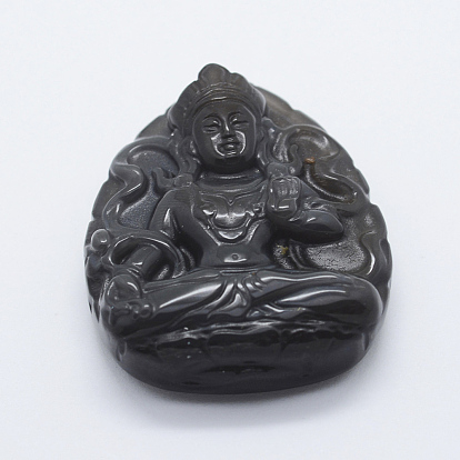 Carved Natural Obsidian Pendants, Buddha