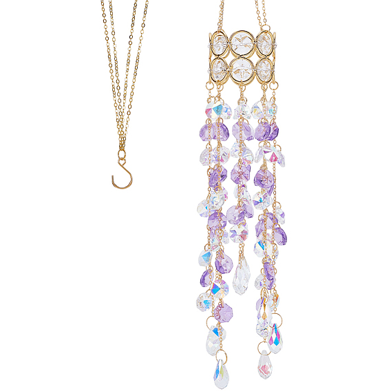 Glass with Iron Hanging Suncatchers, for Outdoor Garden Decor