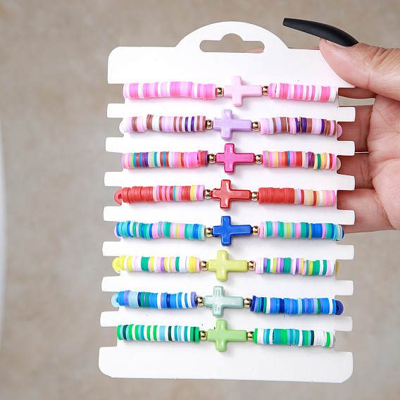 Браслеты из полимерной глины в стиле бохо с бусинами, крест акриловые бусины украшения для женщин