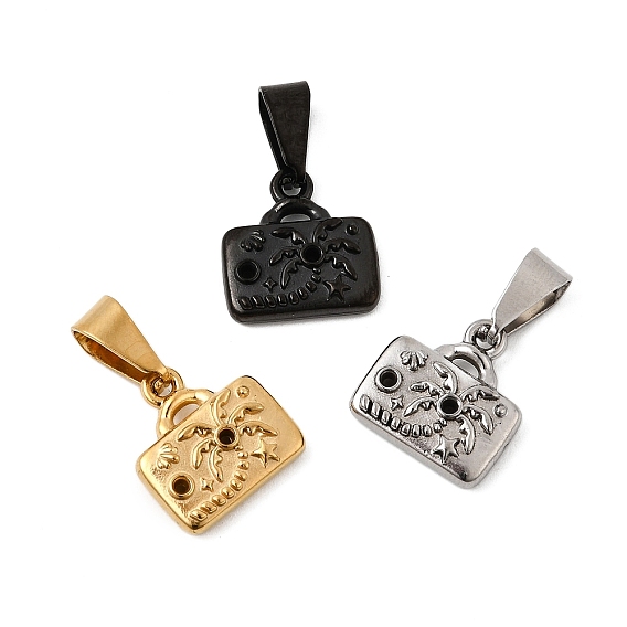 304 Настройки горный хрусталь из нержавеющей стали кулон, прямоугольник с подвесками в виде кокосовой пальмы, ионное покрытие (ip)