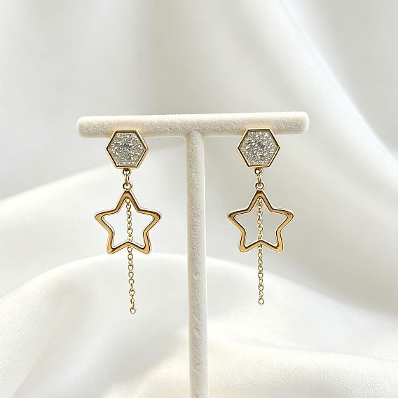 304 Stainless Steel & Crystal Rhinestone Stud Dangle Earrings for Women, Star