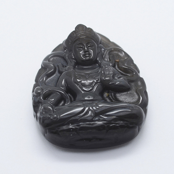 Carved Natural Obsidian Pendants, Buddha