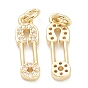 Brass Micro Pave Clear Cubic Zirconia Pendants, Long-Lasting Plated, with Jump Ring, Brooch