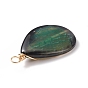 Natural Crackle Agate Pendants, Golden Tone Copper Wire Wrapped Teardrop Charms