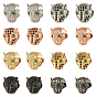 16Pcs 8 Style Brass Micro Pave Cubic Zirconia Beads, Leopard, Green
