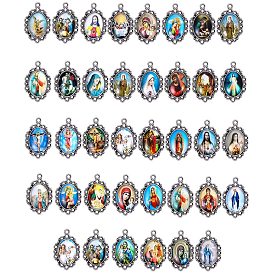 Сделай сам, подвесные кабошоны в тибетском стиле и стеклянные овальные кабошоны, Иисус и Богородица напечатаны