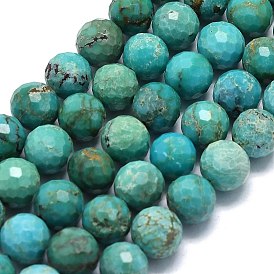 Natural HuBei Turquoise Beads Strands, Faceted, Round