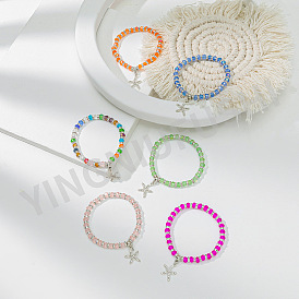 Colorful Handmade Beaded Bracelet - Sweet and Cute Style, Simple Elastic Wristband for Women.