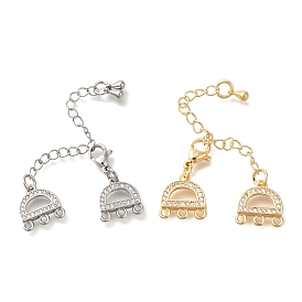 6-Holes 3-Strands Brass Lobster Claw Clasps, Multi-strand Clasps with End Chains and Cubic Zirconia Links, Arch