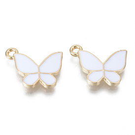 Alloy Enamel Pendants, Cadmium Free & Lead Free, Butterfly, Light Gold