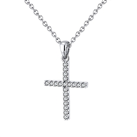 925 Sterling Silver Micro Pave 3A Clear Cubic Zirconia Pendants, Religion Cross Charms, without Necklace, Rhodium Plated