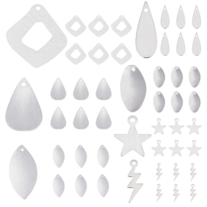 42Pcs 7 Style Brass Charms, Long-Lasting Plated, Star & Lightning & Leaf & Teardrop & Rhombus & Oval