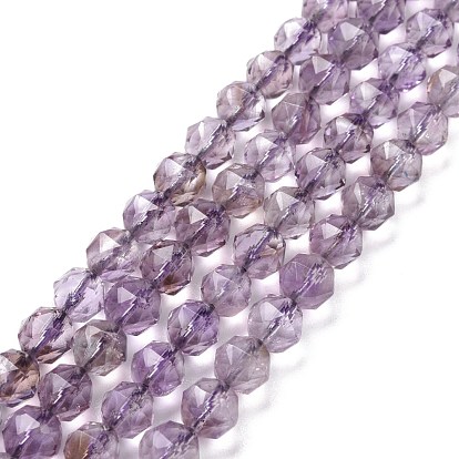 Natural Amethyst Beads Strands, Star Cut Round Beads, Faceted
