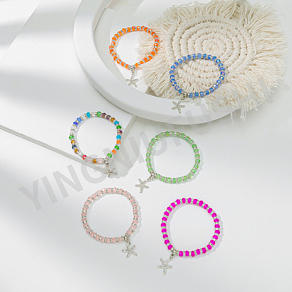 Colorful Handmade Beaded Bracelet - Sweet and Cute Style, Simple Elastic Wristband for Women.