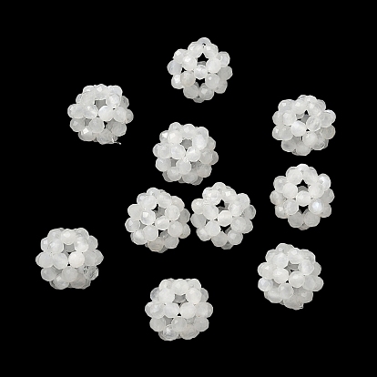 Natural White Moonstone Woven Beads, Cluster Beads, Faceted, Round