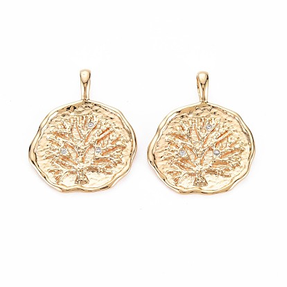Brass Micro Pave Clear Cubic Zirconia Pendants, Nickel Free, Tree