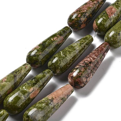 Natural Unakite Beads Strands, Teardrop