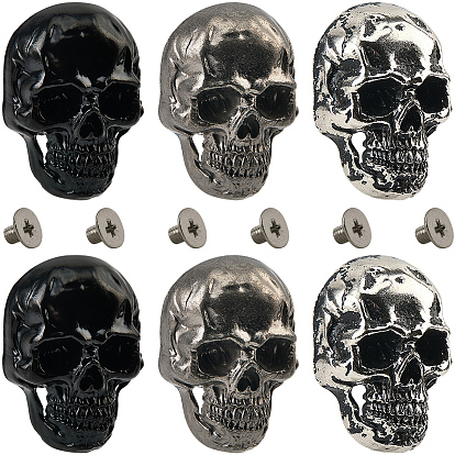 6шт. 3 цветные литые декоративные заклепки, с винтом, для кошелька, , украшение кожаных ремесел, череп