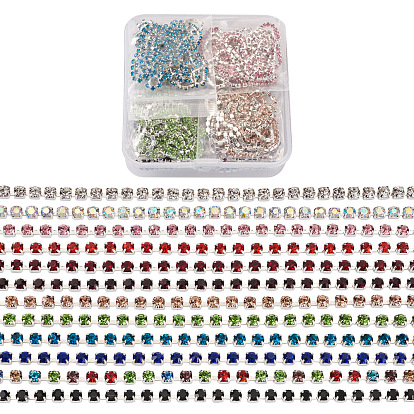 12 Farben Messing Strass Strassketten, Strass Cup Kette, Klasse A, Silberfarbe überzogen