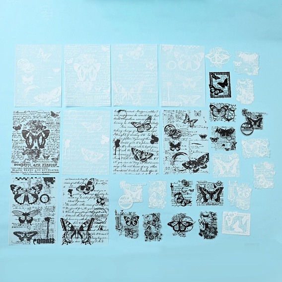 30Pcs 15 Styles Butterfly Theme Scrapbook Paper Kits, Including Scrapbook Paper and Self-Adhesive Stickers, for DIY Album Scrapbook, Greeting Card