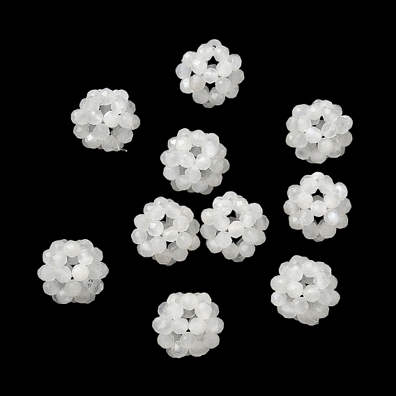 Natural White Moonstone Woven Beads, Cluster Beads, Faceted, Round