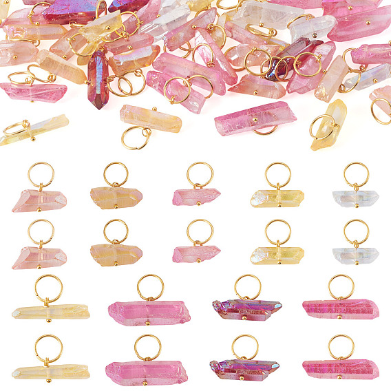 45 шт. 9 стили гальванические подвески из натурального кварца, подвески-самородки с латунными соединительными кольцами, золотые