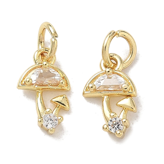 Latón micro pavimenta claro cubic zirconia encantos, encantos de hongos, chapado en rack, larga duración plateado, sin plomo y cadmio