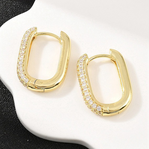 Прямоугольные серьги-кольца из латуни с микропаве из прозрачных кубических цирконий