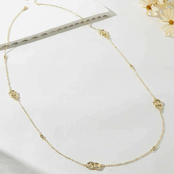 Simple Iron Double Ring Cable Chain Long Necklaces for Women