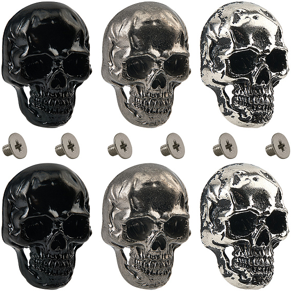 6шт. 3 цветные литые декоративные заклепки, с винтом, для кошелька, , украшение кожаных ремесел, череп