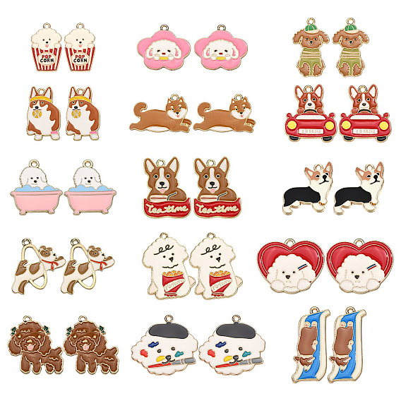 30 шт 15 стили подвески из сплава эмали, без кадмия и без свинца, собака смешанной формы, золотой свет