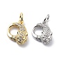 Brass Micro Pave Cubic Zirconia Charms, with Jump Ring, Leopard/Cheetah Head Charms