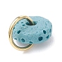 Natural Lava Rock Dyed Disc Charms, with 304 Stainless Steel Open Jump Rings