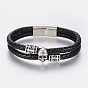 Geflochtenes Lederband Multi-Strang-Armbänder, mit 304 Edelstahlperlen und Magnetschließen, Schädel