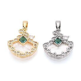 Натуральный белый оболочки подвески, Подвески в виде листьев из прозрачного и зеленого кубического циркония, инкрустированные латунью.